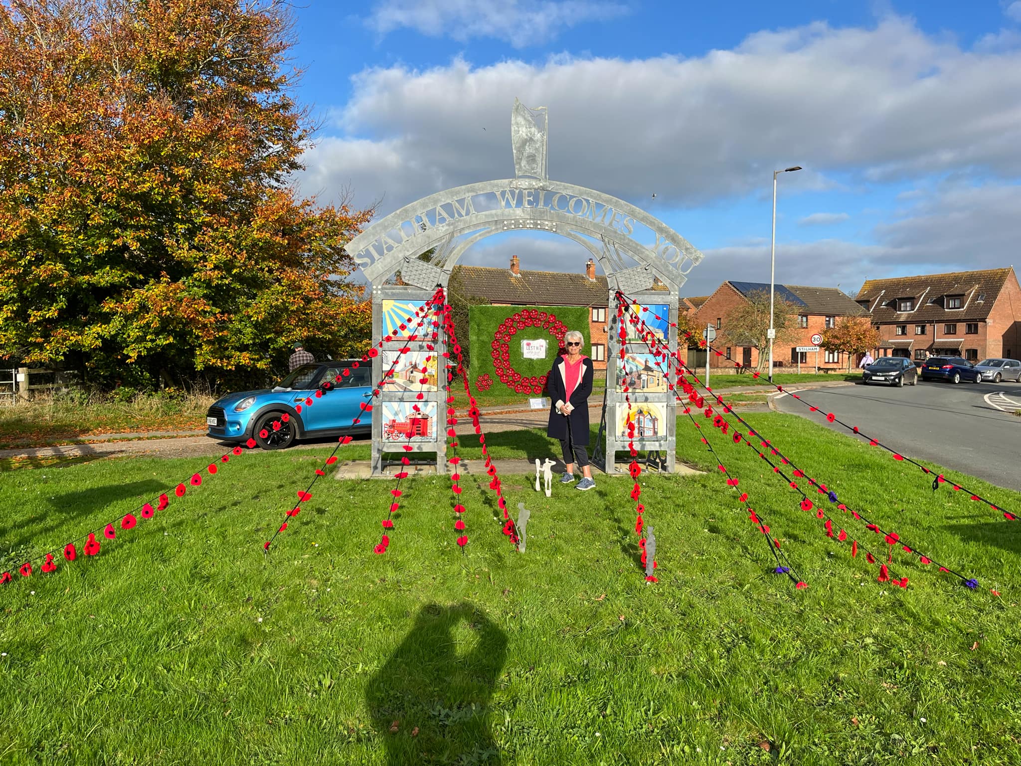 poppies at the town sign